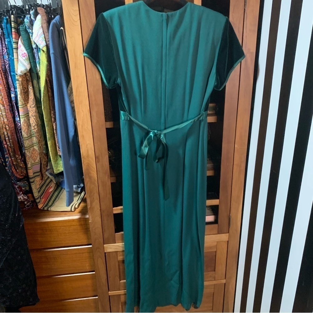 80s 90s Hunter Green Vintage Velvet Top Long Butter Mom Dress Woman’s Med/Large - Picture 10 of 17